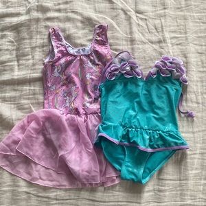 2 swimsuits Mermaid green lilac swimming suit and unicorn swimsuit, size 5